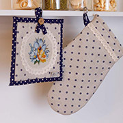 Набір прихватка і рукавиця Вінтаж Сині горошки Прованс