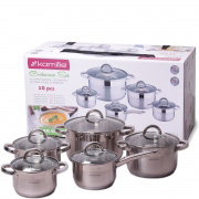 Набір посуду Kamille з нержавіючої сталі 10 предметів для індукції та газу 2.1л, 2.9л, 3.9л, 6.5л 5633S