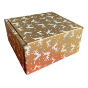 Коробка подарункова новорічна 210х205х105 мм Олені та зірочки золото