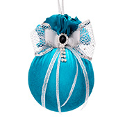 Елочный шар с двойным бантом и брошкой Бирюзовая подвеска 10см Lefard 085-172