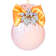 Елочный шар цветы на золотом банте Айвори 10см Lefard 085-253