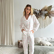 Жіноча муслінова піжама M210P сорочка та штани Cosy рожеві серця на білому