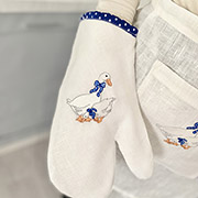 Лляна кухонна рукавиця-прихватка з вишивкою Гуси GU05 LiMaSo