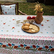 Скатертина бавовняна Маки Український стиль 18714-1 рогожка Ecotton сіра