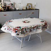 Скатертина новорічна гобеленова овальна Снігова зима Прованс