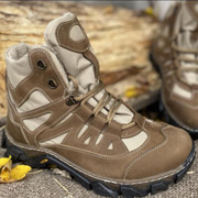 Шкіряні берці з конопляною тканиною зимові Ukono світло-бежевий