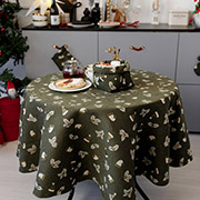 Скатертина новорічна кругла Шапочки на зеленому Прованс