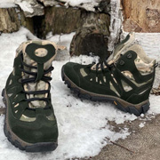 Шкіряні берці з конопляною тканиною зимові Ukono темно-зелений, піксель