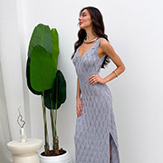 Сукня в'язана довга ажурна Art Knit сіра лаванда