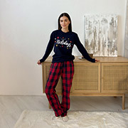 Жіноча піжама Глен F22PLW21 лонгслів і штани Cosy червоно-синя