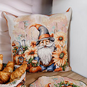 Декоративна гобеленова наволочка Гарбузові гноми з будиночком Прованс
