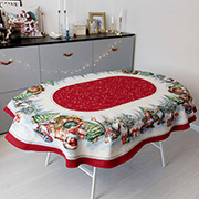 Скатертина новорічна гобеленова овальна Різдвяне багаття Прованс