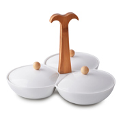 Менажниця порцелянова з кришками на бамбуковій підставці 24х24х19 см Lefard 944-006