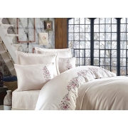 Комплект постільної білизни Dantela Vita сатин з вишивкою Embroidered Efsa krem кремовий