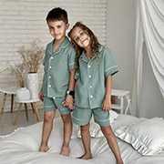 Дитяча муслінова піжама Viva шорти та сорочка з коротким рукавом Cosy евкаліпт VIMUЕ5257