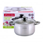Каструля з кришкою 4.5л з нержавіючої сталі та порожнистими ручками для індукції та газу Kamille 4923
