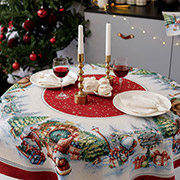Скатертина новорічна гобеленова кругла Різдвяне багаття Прованс