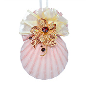 Елочный шар 10 см с золотым цветком Айвори Lefard 085-255