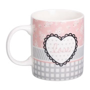 Чашка фарфорова 400 мл Love Liling Rongxiang Ceramic RX-N240143GRE сіра з рожевим