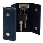 Ключница из натуральной кожи BermuD 4х10 см на 4 ключа синяя