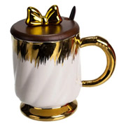 Чашка порцелянова з кришкою та ложкою 450 мл Ribbon Yiwu FM-23D біла