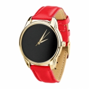 Годинники ZIZ Мінімалізм чорний макове-червоний, золото - другий ремінець в подарунок 4600476