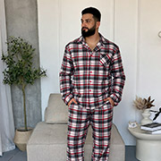 Чоловіча піжама Ловець снів DCFBG2827 сорочка та штани Cosy фланель клітинка бордово-сіра