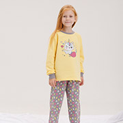 Піжама байкова для дівчинки ПЖ55 Бембі 5X5-жовто-сіра