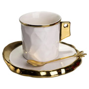 Чашка порцелянова з блюдцем та ложкою 200 мл Yiwu FM-1B біла