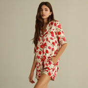 Піжамний комплект шовковий із шортами German Volf бежевий