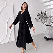 Жіночий довгий халат-кімоно Duna M90W фактурний муслін Cosy чорний