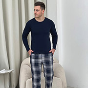 Чоловіча піжама F600P+L04 лонгслів і штани Cosy темно-синій-сірий