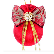 Елочный шар с бантом и брошкой птичка Красный маскарад 8см Lefard 085-064
