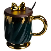 Чашка порцелянова з кришкою та ложкою 450 мл Ribbon Yiwu FM-23A малахіт