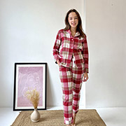 Жіноча тепла піжама в клітинку P-F61P сорочка та штани Cosy червоно-біла