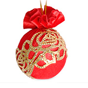 Ялинкова куля із золотою прикрасою Червоний маскарад 8см Lefard 085-055