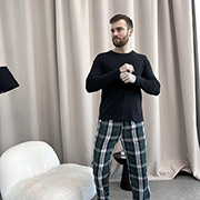 Чоловіча піжама F800P+L02 лонгслів і штани Cosy клітинка синьо-зелена