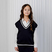 Жилетка в'язана для дівчинки Art Knit синя з білою смужкою