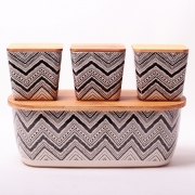 Хлібниця бамбукова Kamille 36х20.2х13.5см з бамбуковою кришкою і 3 ємностями 11х11х10.6см 1131