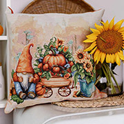 Декоративна гобеленова наволочка Гарбузові гноми з возиком Прованс