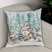 Декоративная гобеленовая новогодняя подушка Салазки Сказочные гномы-1 Прованс
