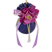 Елочный шар 8 см с бордовыми цветами и золотой лентой Глэм Lefard 085-304