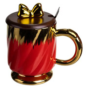 Чашка порцелянова з кришкою та ложкою 450 мл Ribbon Yiwu FM-23C червона