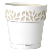 Горщик пластиковий круглий з автополивом Opera Gaia 30 см Stefanplast 88600 білий-травертин