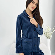 Жіноча піжама 098/22 сорочка і штани V.Velika синій з чорним кантом