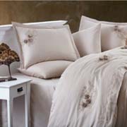 Постільна білизна з сатину з мереживом Safir bej Dantela Vita бежева