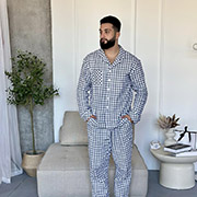Чоловіча піжама Harmony CHFGW2827 сорочка та штани Cosy клітинка сіро-біла