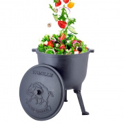 Казан чавунний 10л з кришкою Kamille на ніжках для приготування їжі на вогні та плиті 4802V