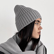 Шапка в'язана тепла Wool Art Knit сіра