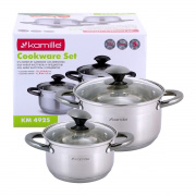 Набір каструль із нержавіючої сталі 4 предмети для індукції та газу 1.5л, 3.0л Kamille 4925